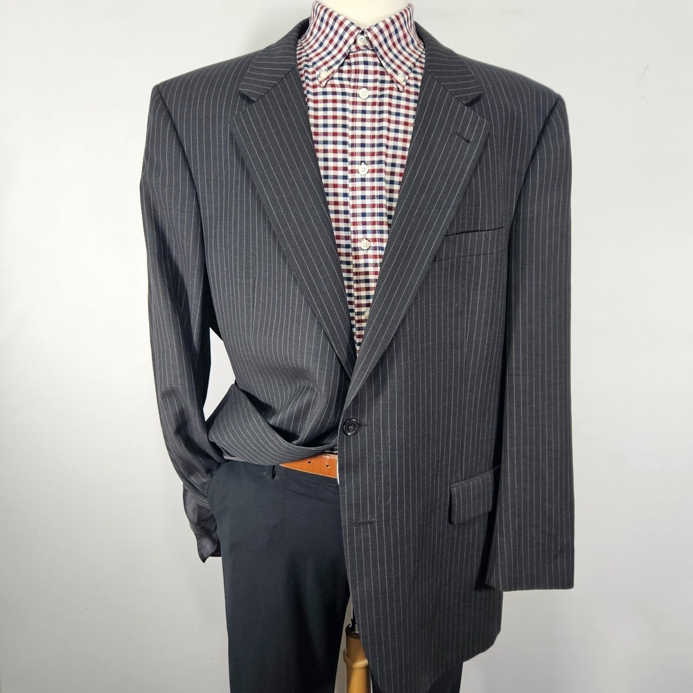 JOS A BANK Signature Men's Sport Coat Blazer Two Button Gray Striped Wool 48L